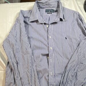 Ralph Lauren Custom Fit Men's Blue White Striped Button-Up Cotton Shirt XXL